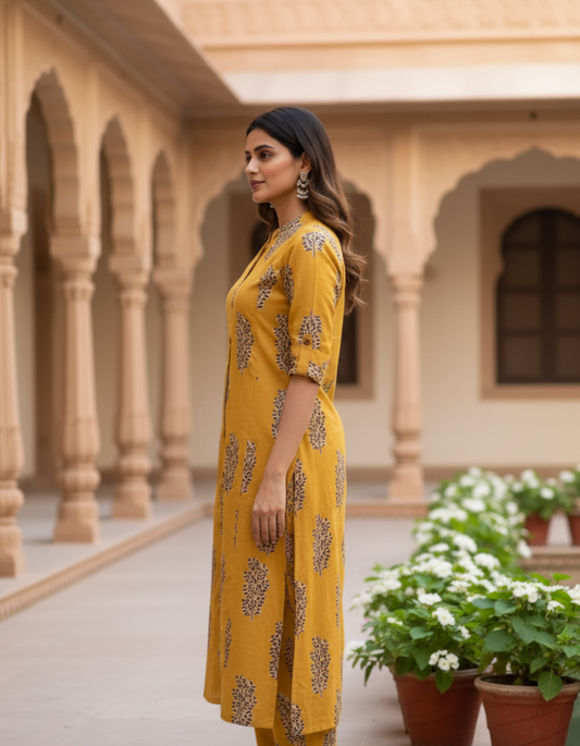 Yellow Patti Cotton Co-ord Set for Women