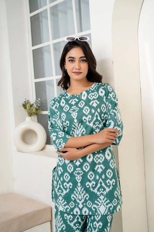 Verdant Hues Abstract Cotton Co-ord Set