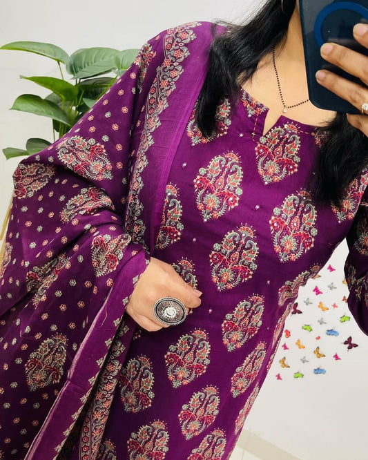 Jaipur Kurtiwala Royal Purple Ethnic Cotton Suit Set