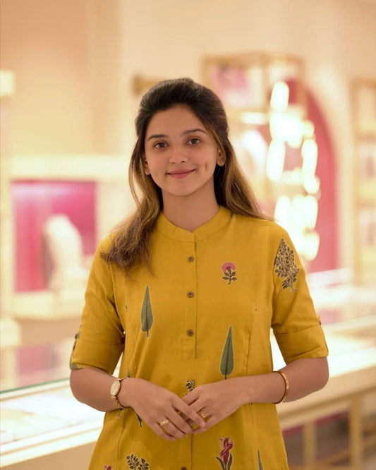 Yellow Cotton Printed Co-Ord Set for Women