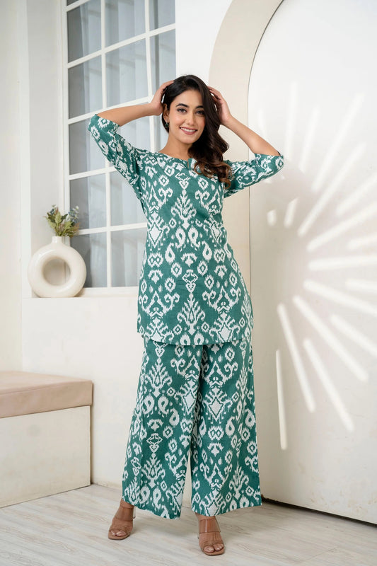 Verdant Hues Abstract Cotton Co-ord Set