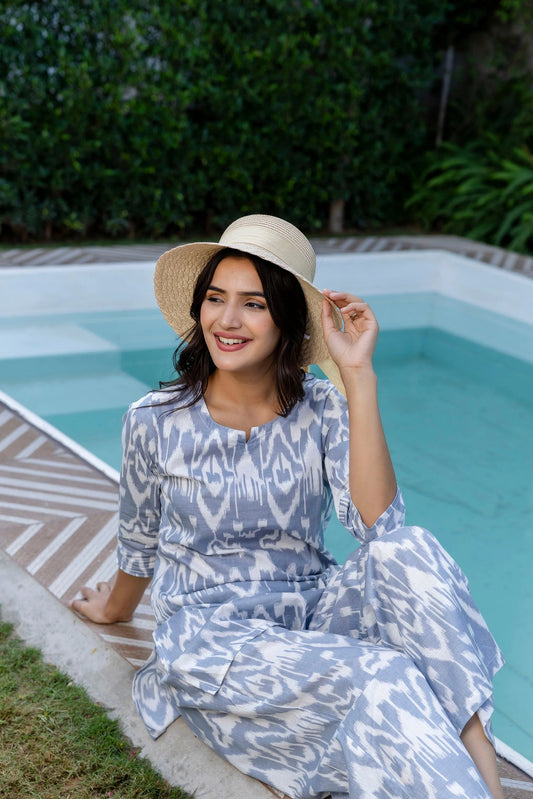 Silver Ikat Cotton Co-ord Set