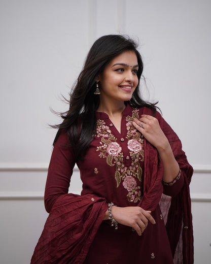 Jaipuri Pure Cotton Embroidered Kurta Set with Dupatta