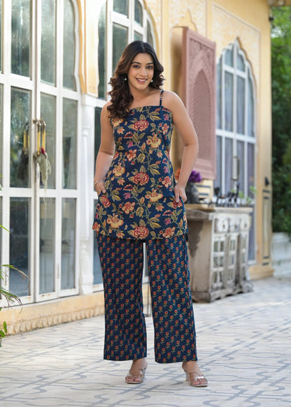 Ruhani Blue Printed Cotton Co-Ord Set