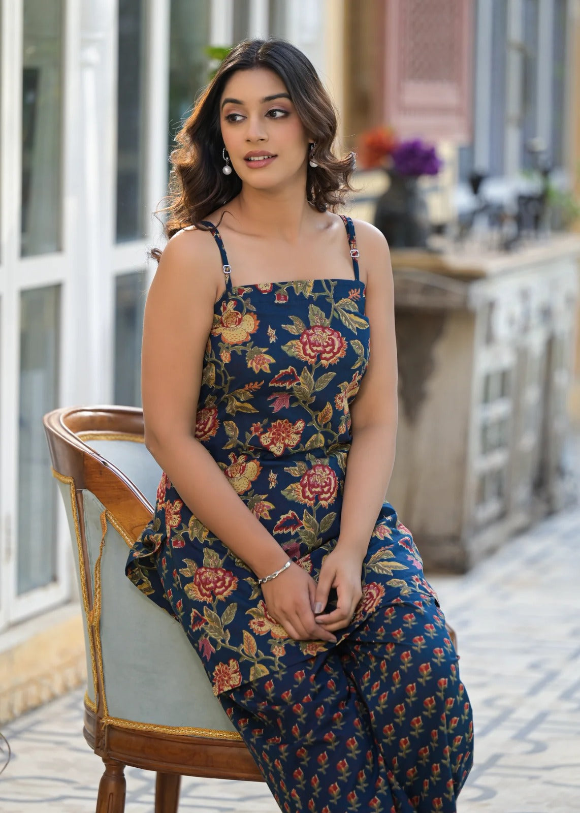 Ruhani Blue Printed Cotton Co-Ord Set