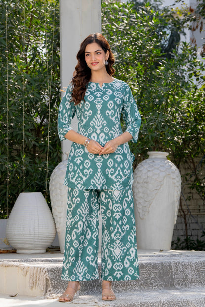 Verdant Hues Abstract Cotton Co-ord Set