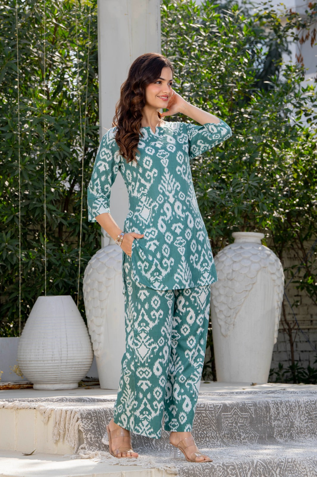 Verdant Hues Abstract Cotton Co-ord Set