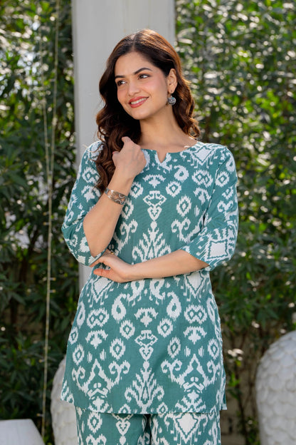 Verdant Hues Abstract Cotton Co-ord Set