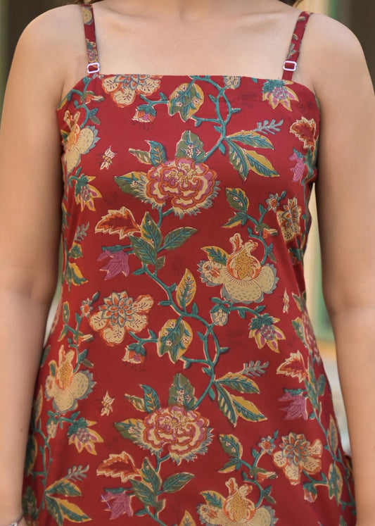 Ruhani Red Printed Cotton Co-Ord Set