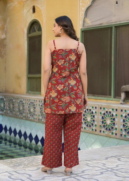 Ruhani Red Printed Cotton Co-Ord Set