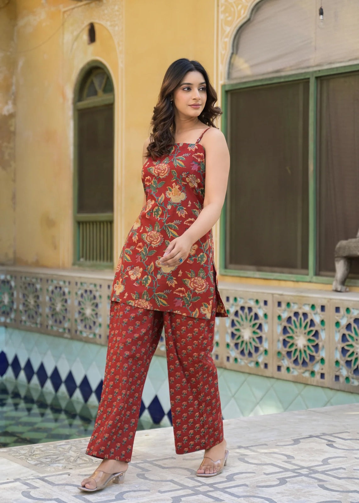 Ruhani Red Printed Cotton Co-Ord Set